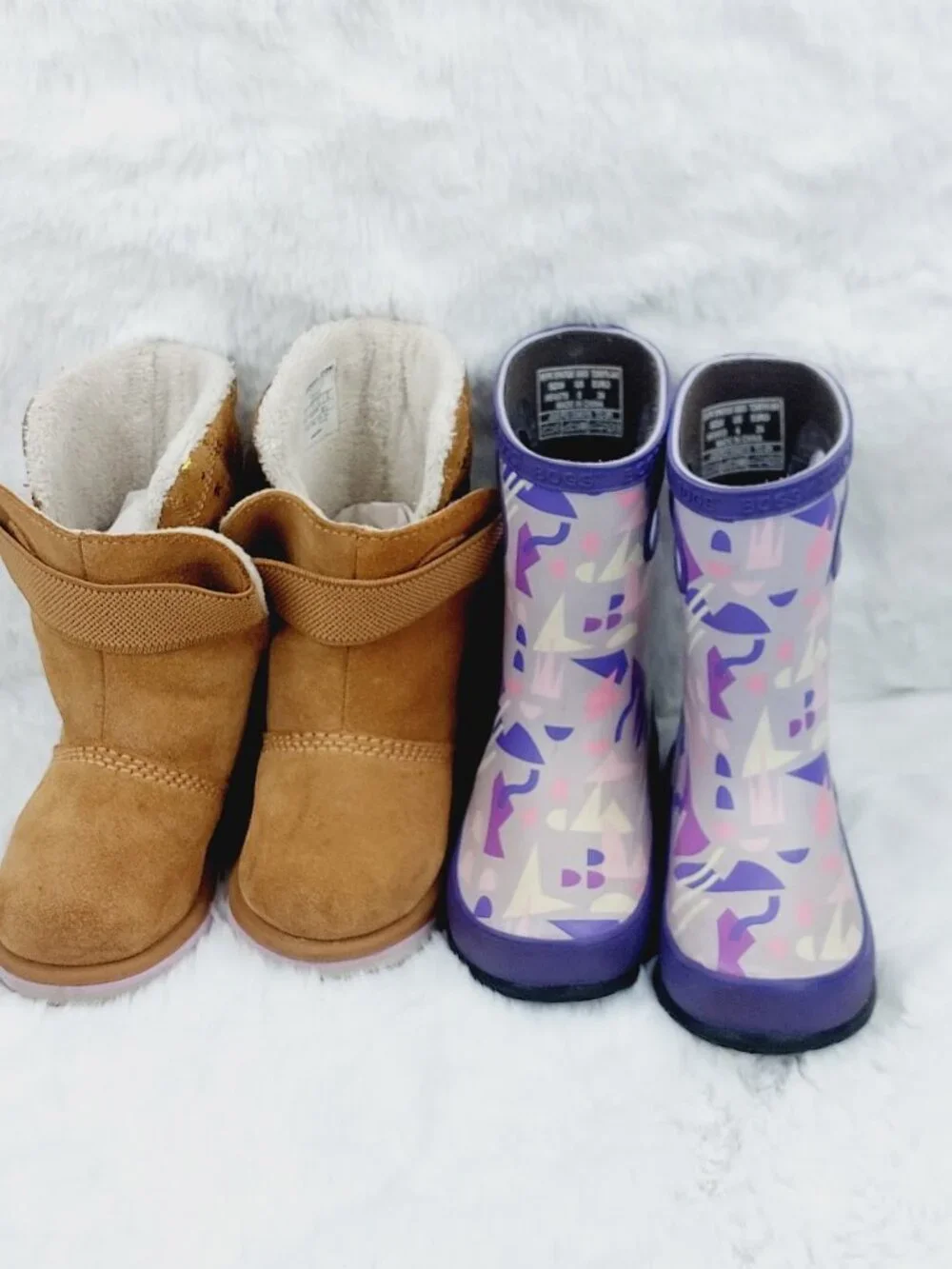 Set of 2 Sorel Bogs Girl's Brown Purple Suede Waterproof Ankle Snow Boots Size 8